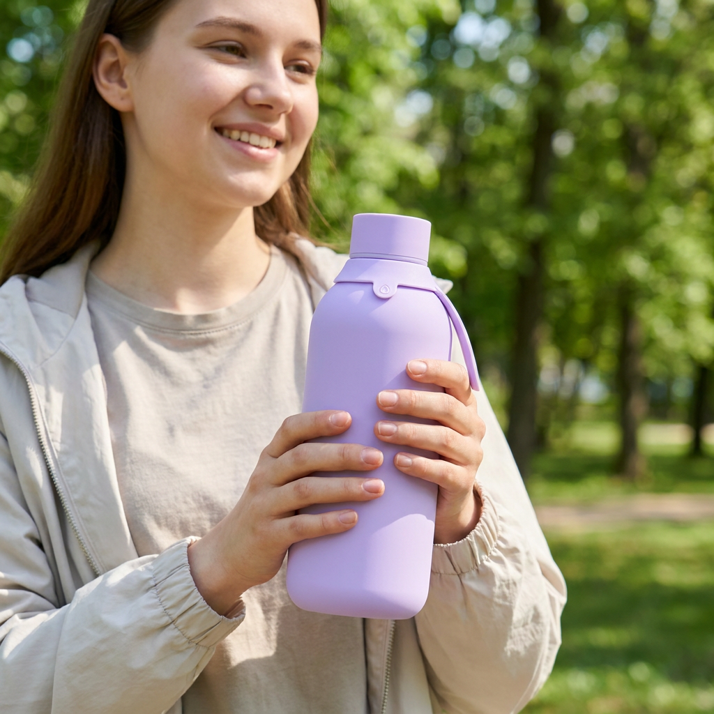 Botella Térmica de Acero Inoxidable con Interior Cerámico y Doble Tapón – Lisa | Aurea