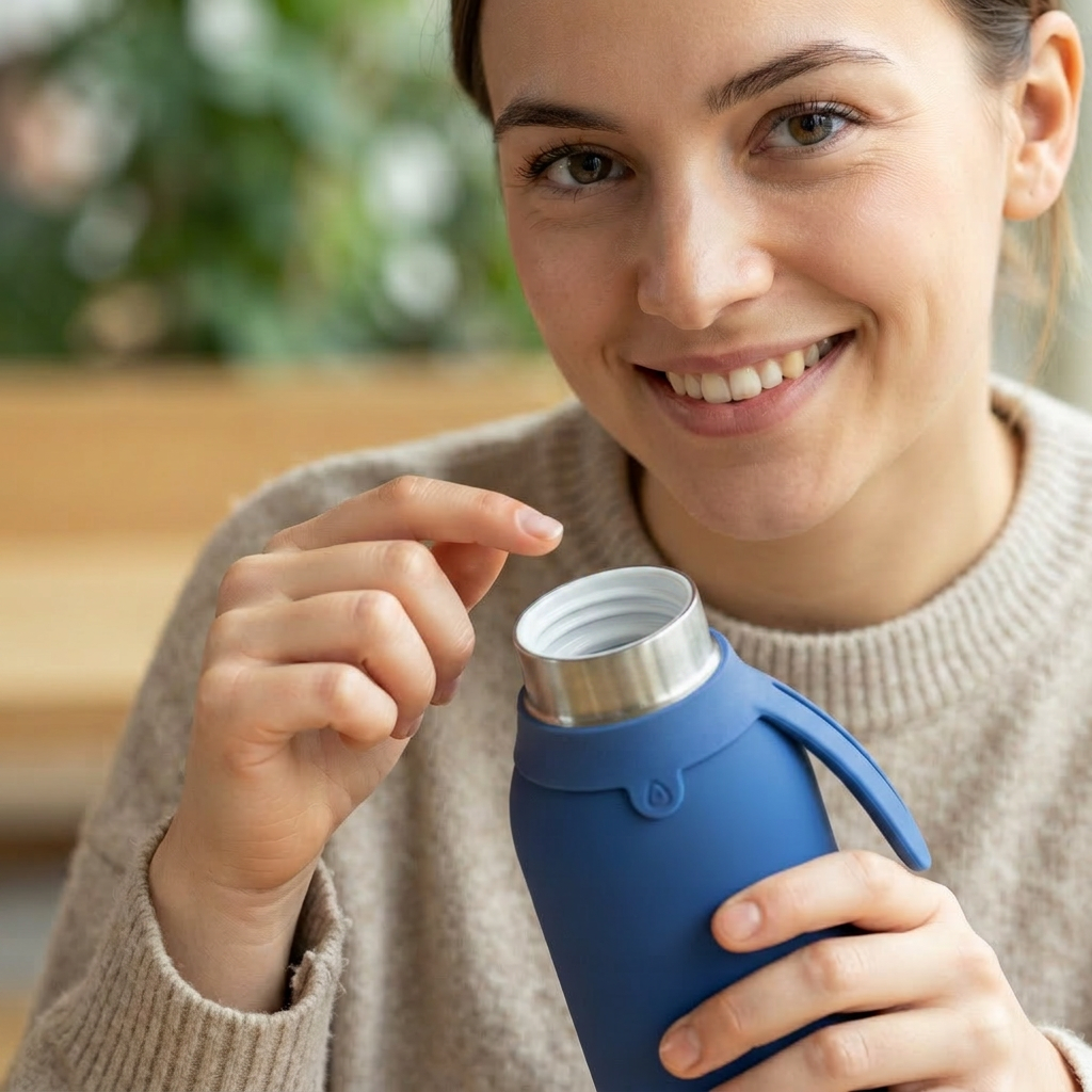 Botella Térmica de Acero Inoxidable con Interior Cerámico y Doble Tapón – Lisa | Aurea