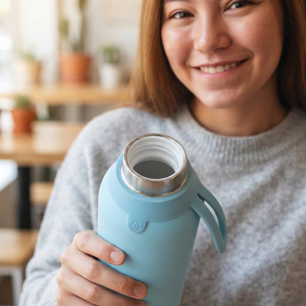 Botella Térmica de Acero Inoxidable con Interior Cerámico y Doble Tapón – Lisa | Aurea