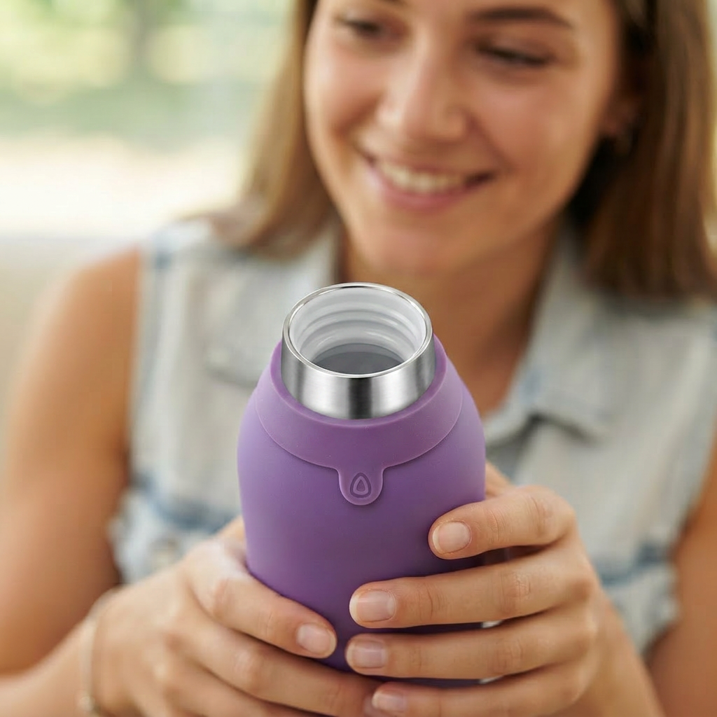 Botella Térmica de Acero Inoxidable con Interior Cerámico y Doble Tapón – Lisa | Aurea