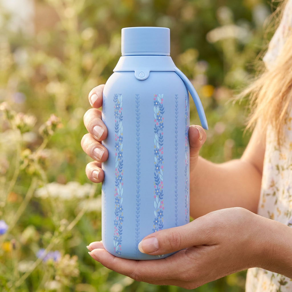Botella Térmica de Acero Inoxidable con Interior Cerámico y Doble Tapón – Petal Lines | Aurea