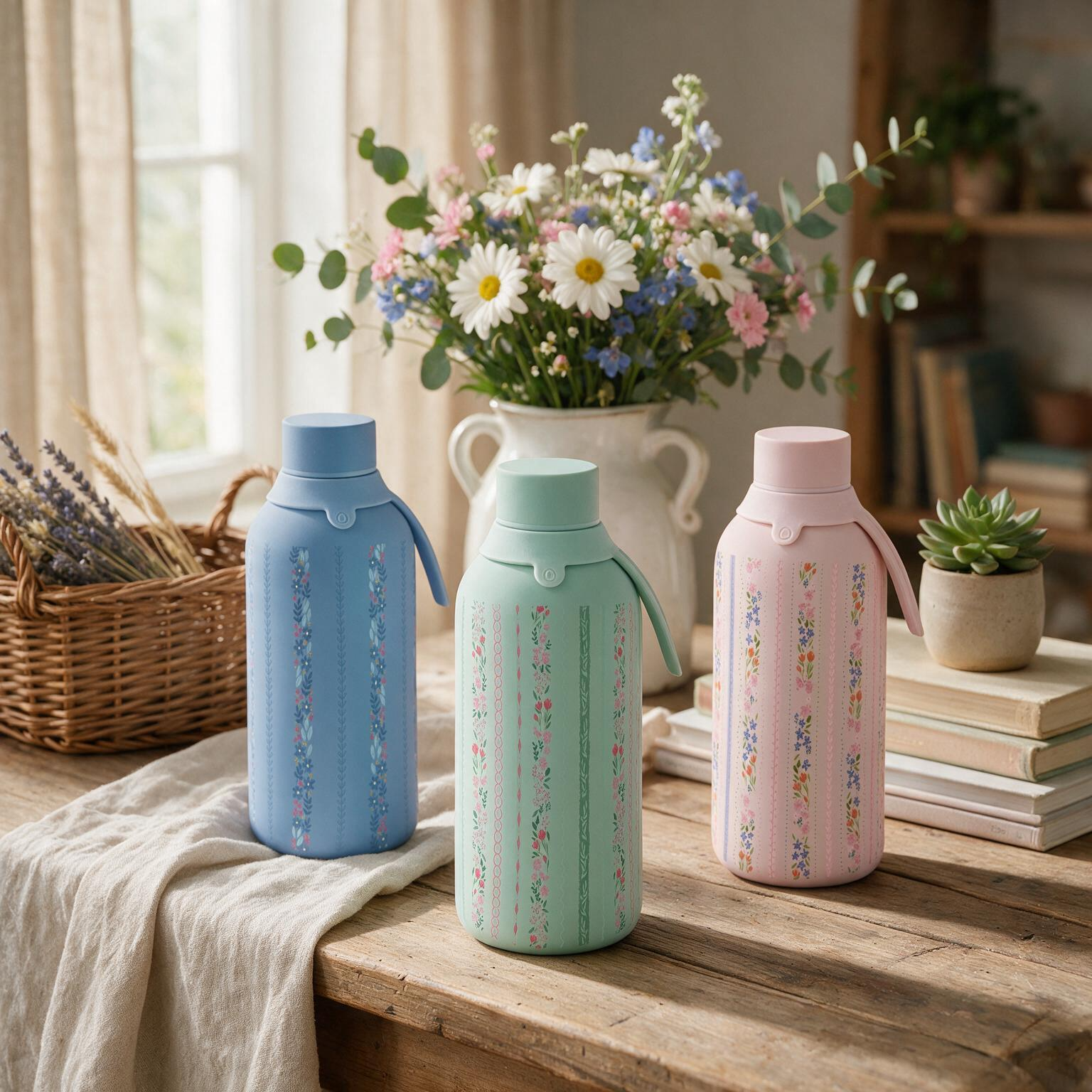 Botella Térmica de Acero Inoxidable con Interior Cerámico y Doble Tapón – Petal Lines | Aurea