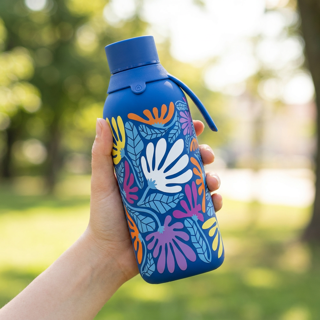 Botella Térmica de Acero Inoxidable con Interior Cerámico y Doble Tapón – Tropic Bloom | Aurea