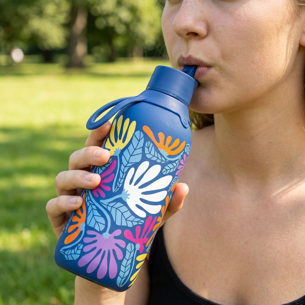 Botella Térmica de Acero Inoxidable con Interior Cerámico y Doble Tapón – Tropic Bloom | Aurea