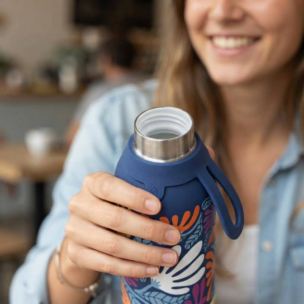 Botella Térmica de Acero Inoxidable con Interior Cerámico y Doble Tapón – Tropic Bloom | Aurea