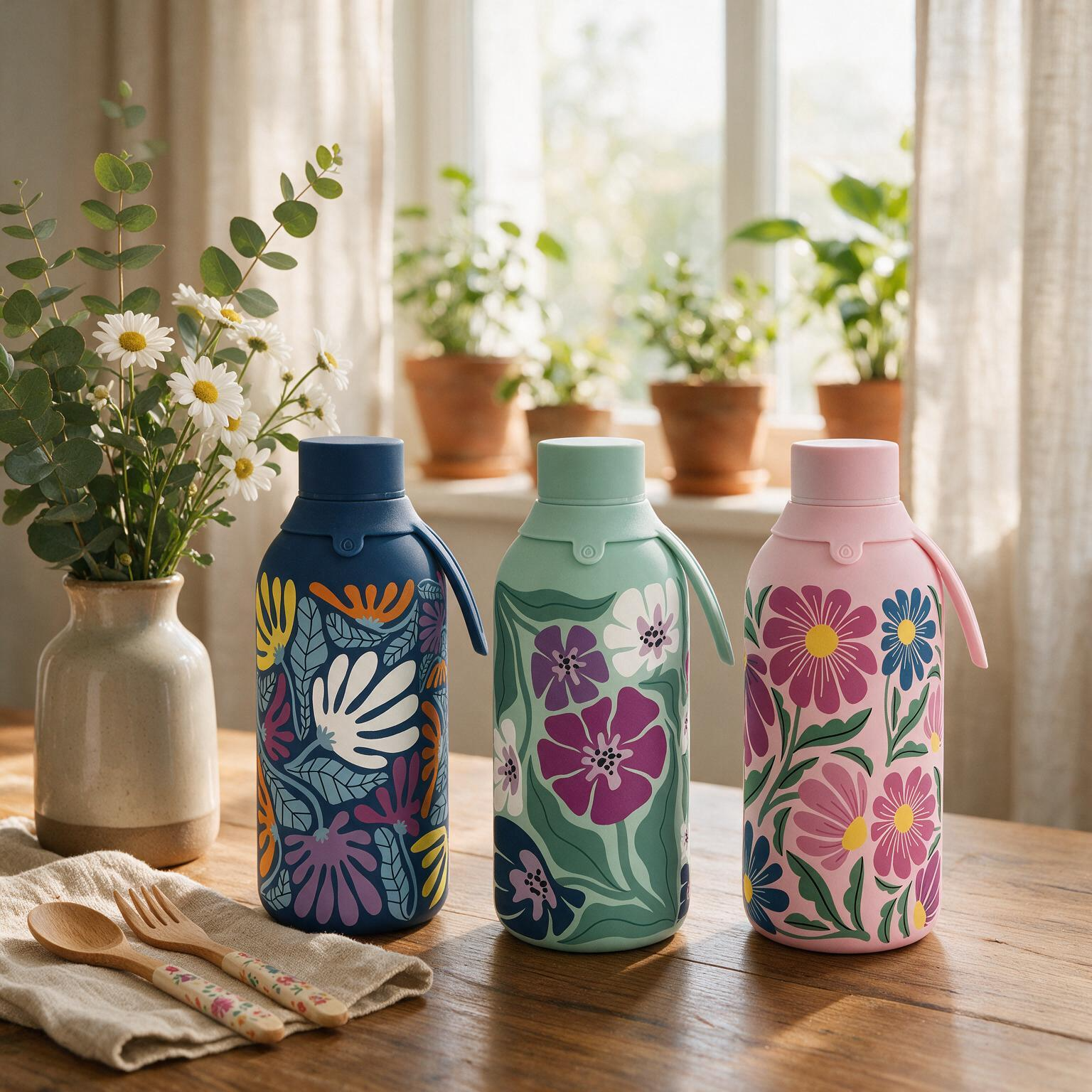 Botella Térmica de Acero Inoxidable con Interior Cerámico y Doble Tapón – Tropic Bloom | Aurea