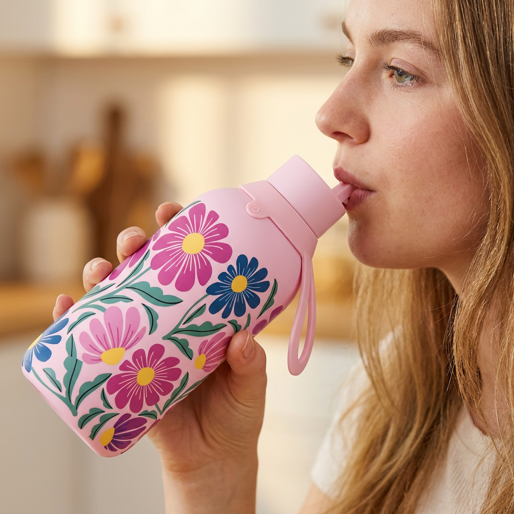 Botella Térmica de Acero Inoxidable con Interior Cerámico y Doble Tapón – Tropic Bloom | Aurea
