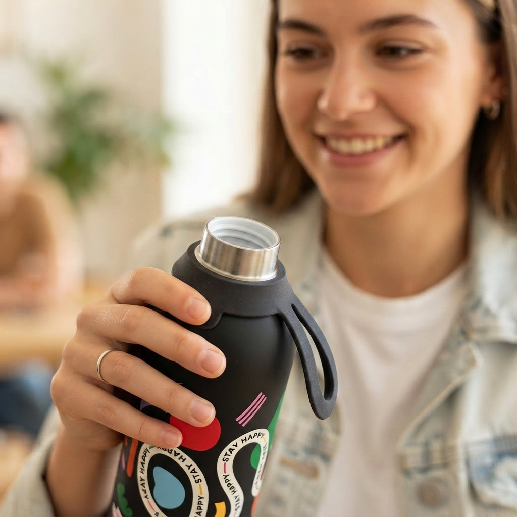 Botella Térmica de Acero Inoxidable con Interior Cerámico y Doble Tapón – Keep Moving | Aurea
