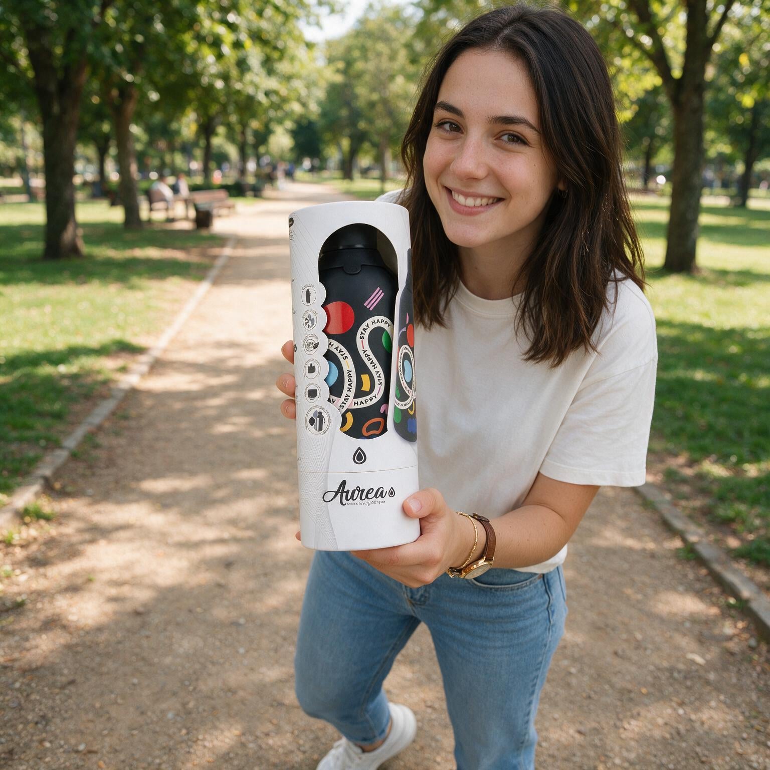 Botella Térmica de Acero Inoxidable con Interior Cerámico y Doble Tapón – Keep Moving | Aurea