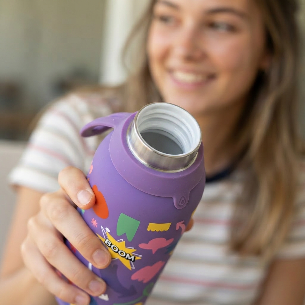 Botella Térmica de Acero Inoxidable con Interior Cerámico y Doble Tapón – Keep Moving | Aurea