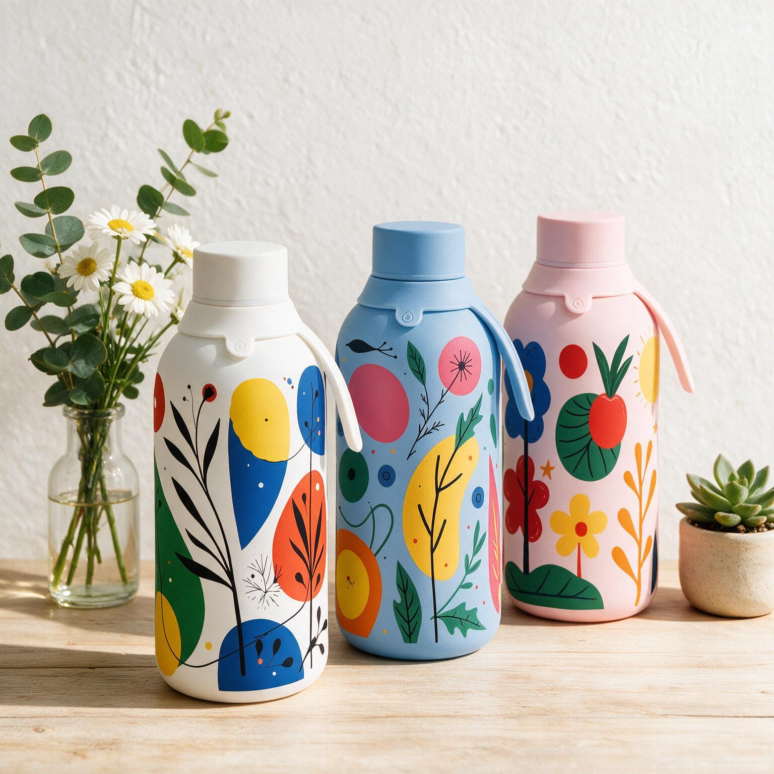 Botella Térmica de Acero Inoxidable con Interior Cerámico y Doble Tapón – Happy Garden | Aurea