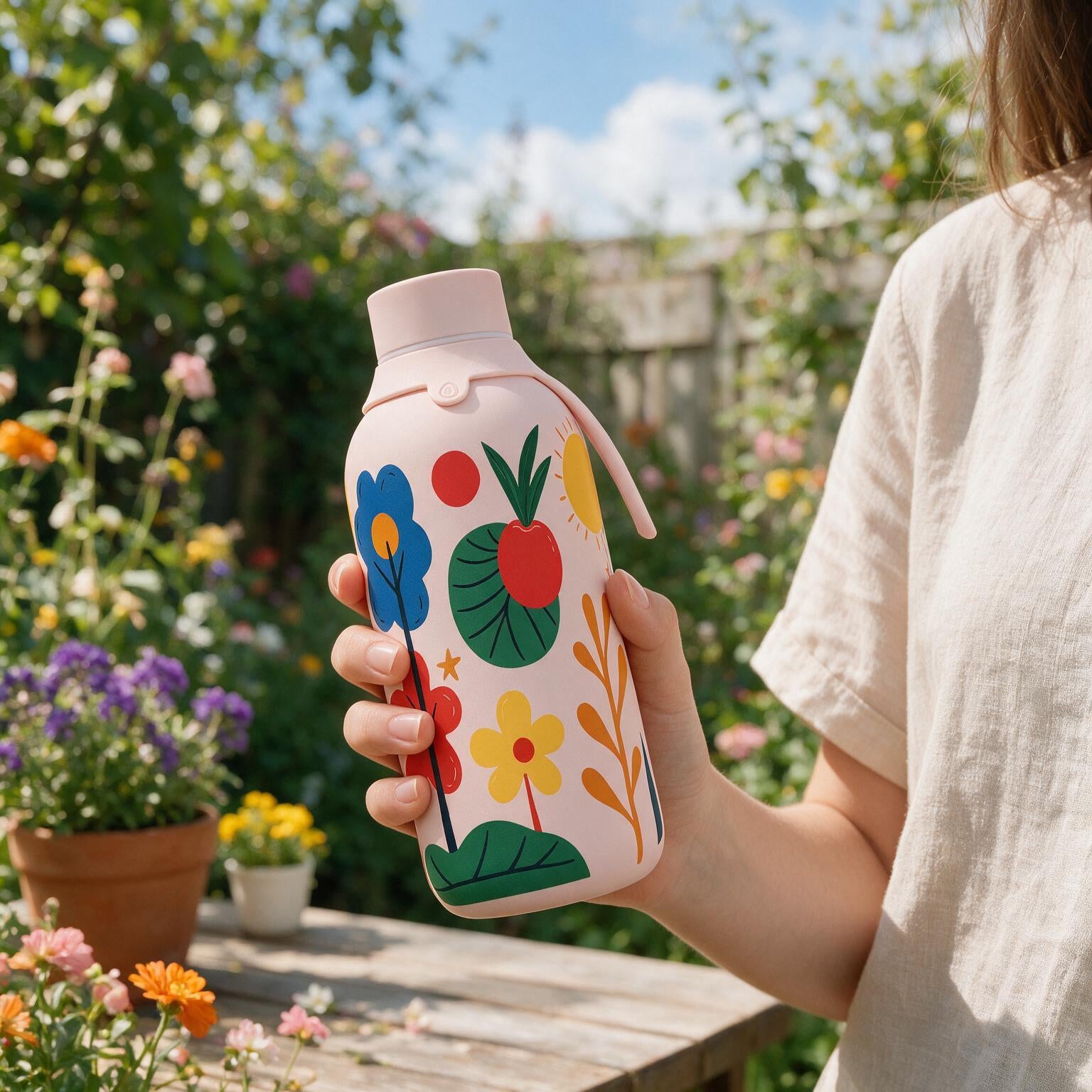 Botella Térmica de Acero Inoxidable con Interior Cerámico y Doble Tapón – Happy Garden | Aurea