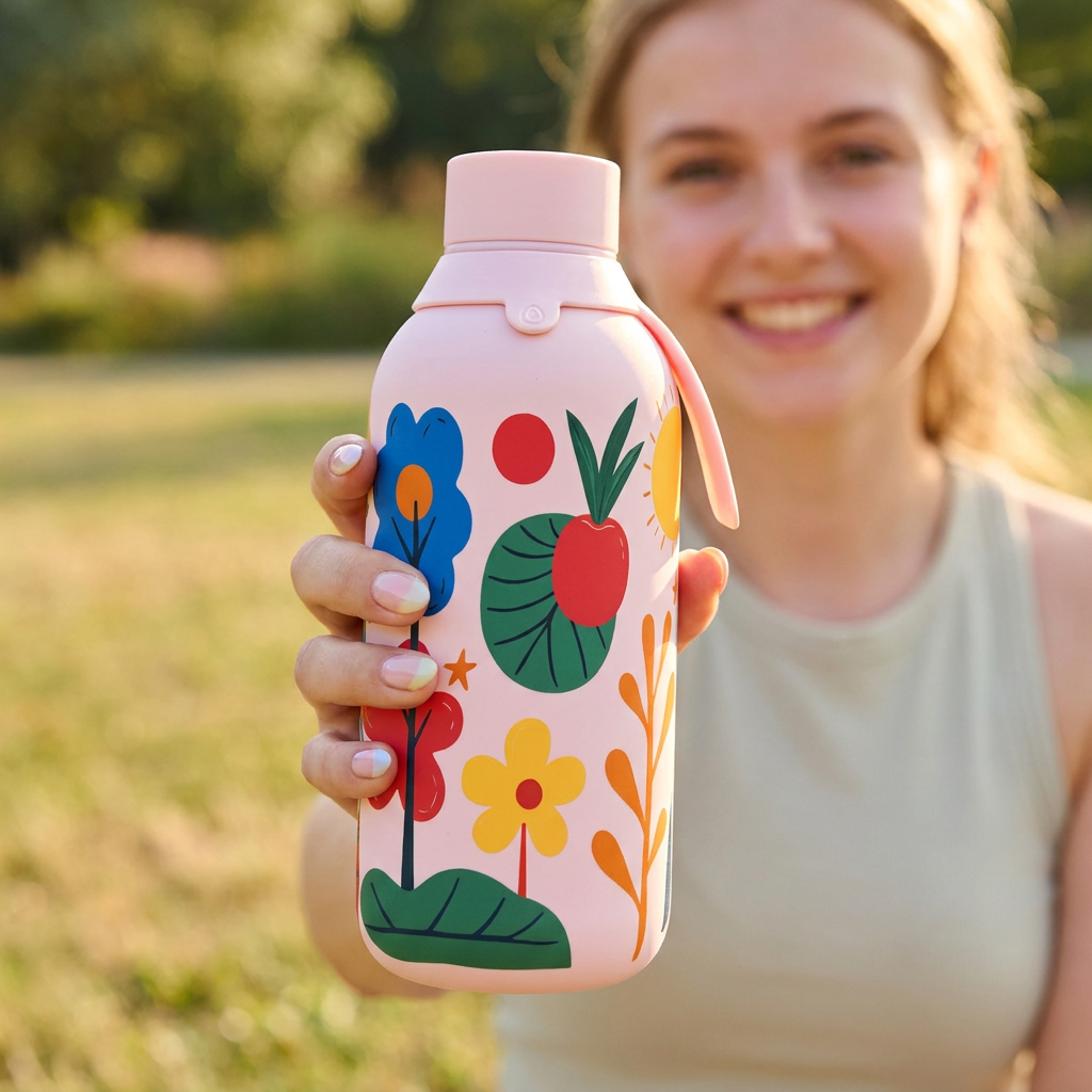 Botella Térmica de Acero Inoxidable con Interior Cerámico y Doble Tapón – Happy Garden | Aurea
