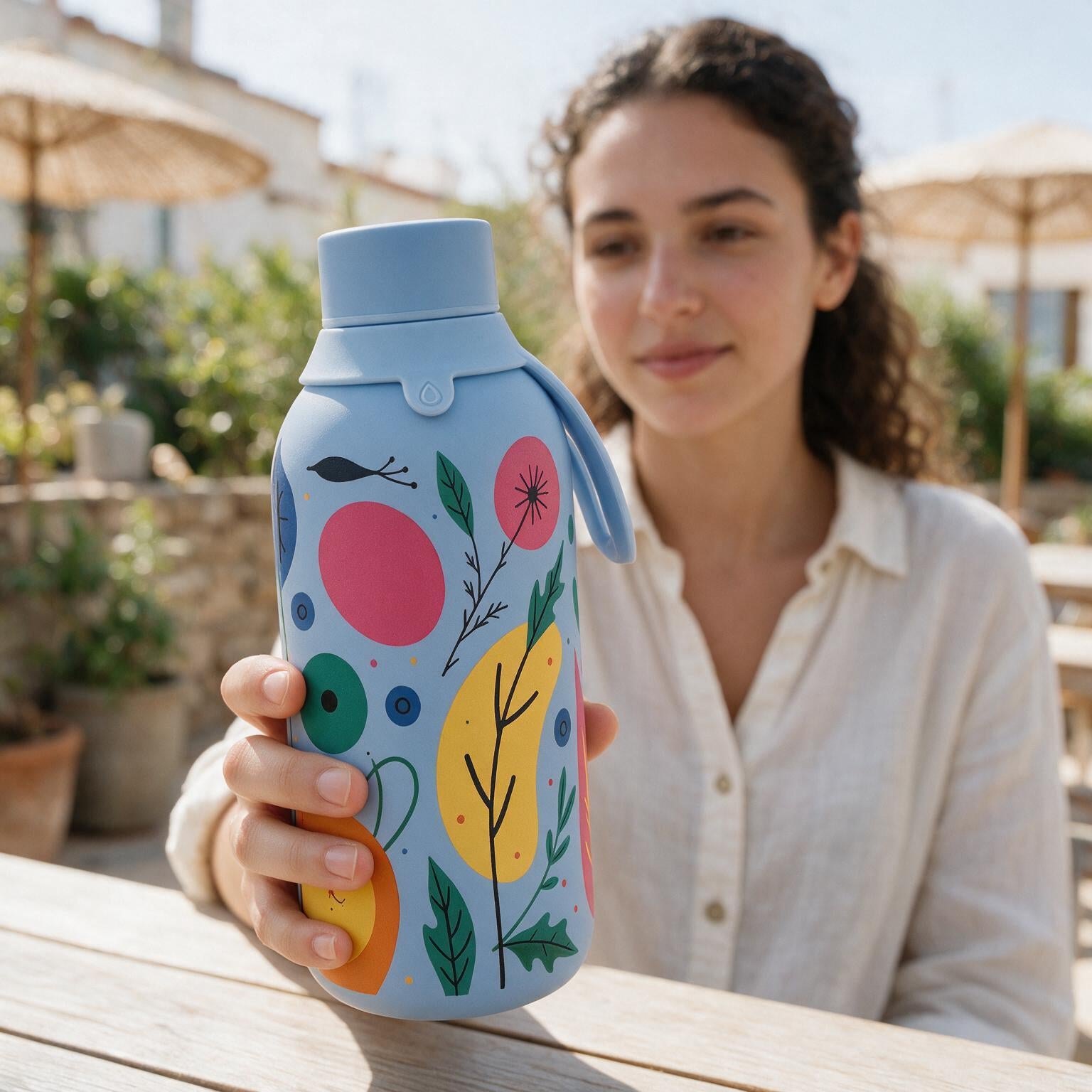 Botella Térmica de Acero Inoxidable con Interior Cerámico y Doble Tapón – Happy Garden | Aurea