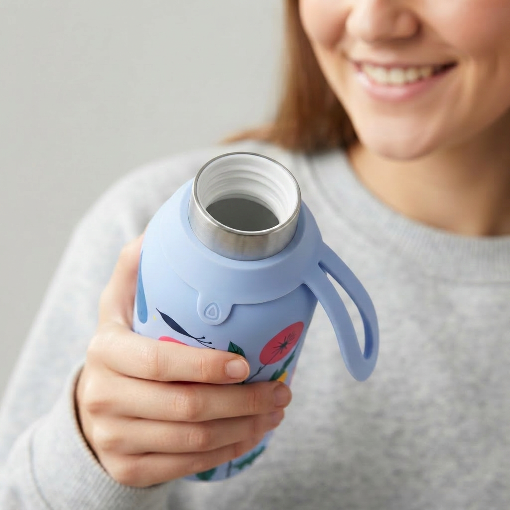 Botella Térmica de Acero Inoxidable con Interior Cerámico y Doble Tapón – Happy Garden | Aurea