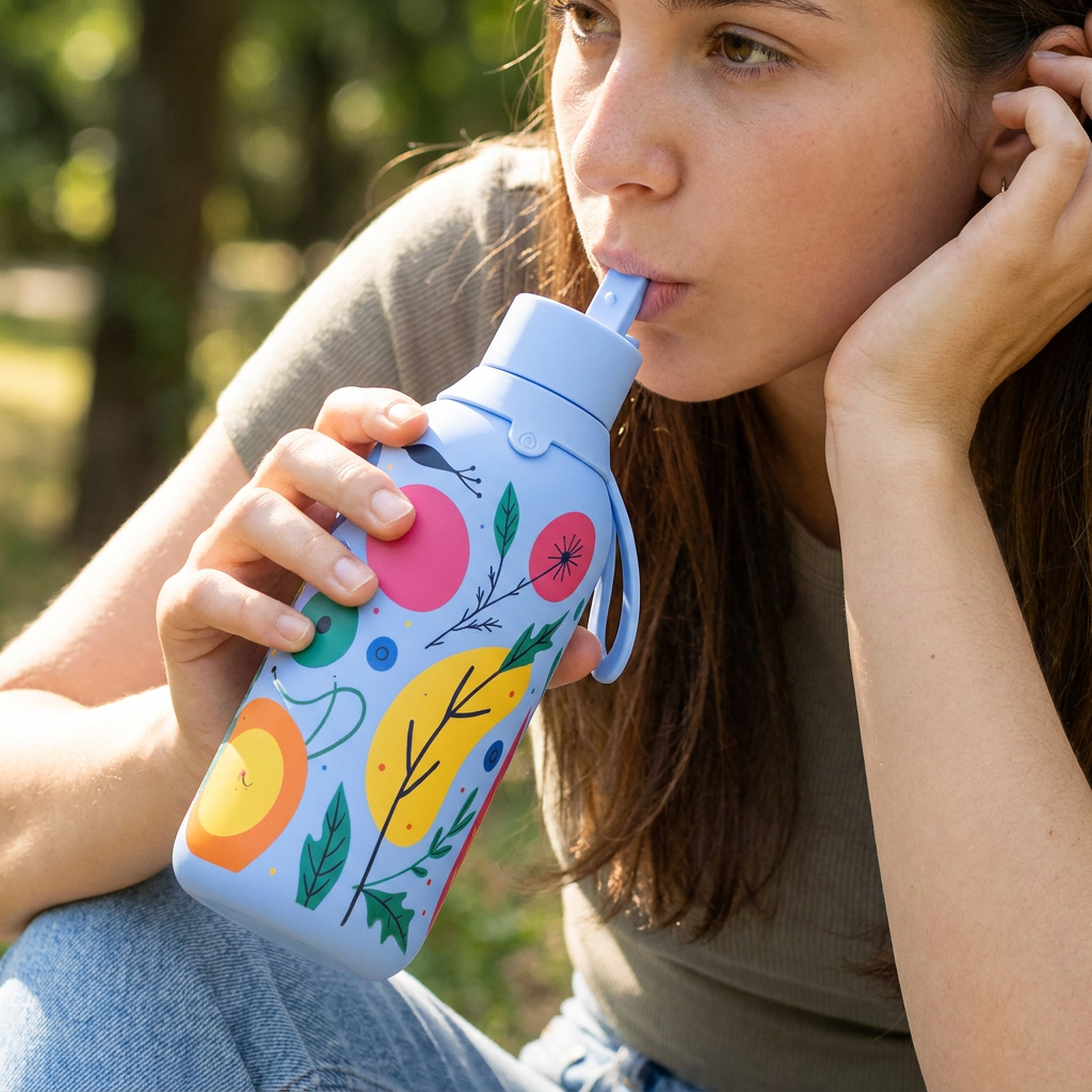 Botella Térmica de Acero Inoxidable con Interior Cerámico y Doble Tapón – Happy Garden | Aurea