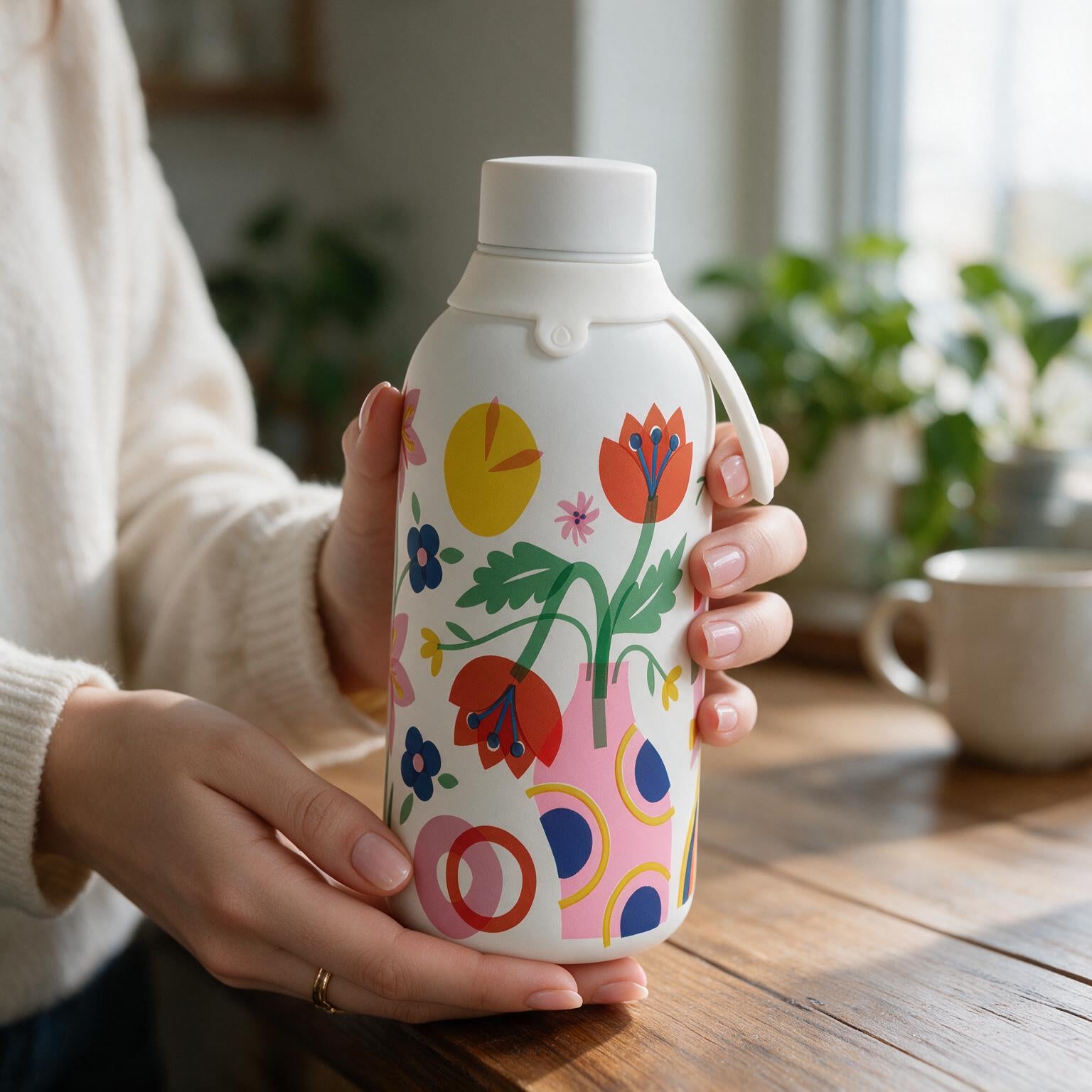 Botella Térmica de Acero Inoxidable con Interior Cerámico y Doble Tapón – Little Botanical | Aurea