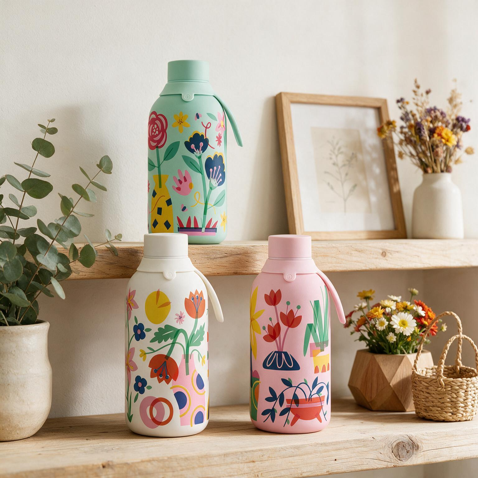 Botella Térmica de Acero Inoxidable con Interior Cerámico y Doble Tapón – Little Botanical | Aurea