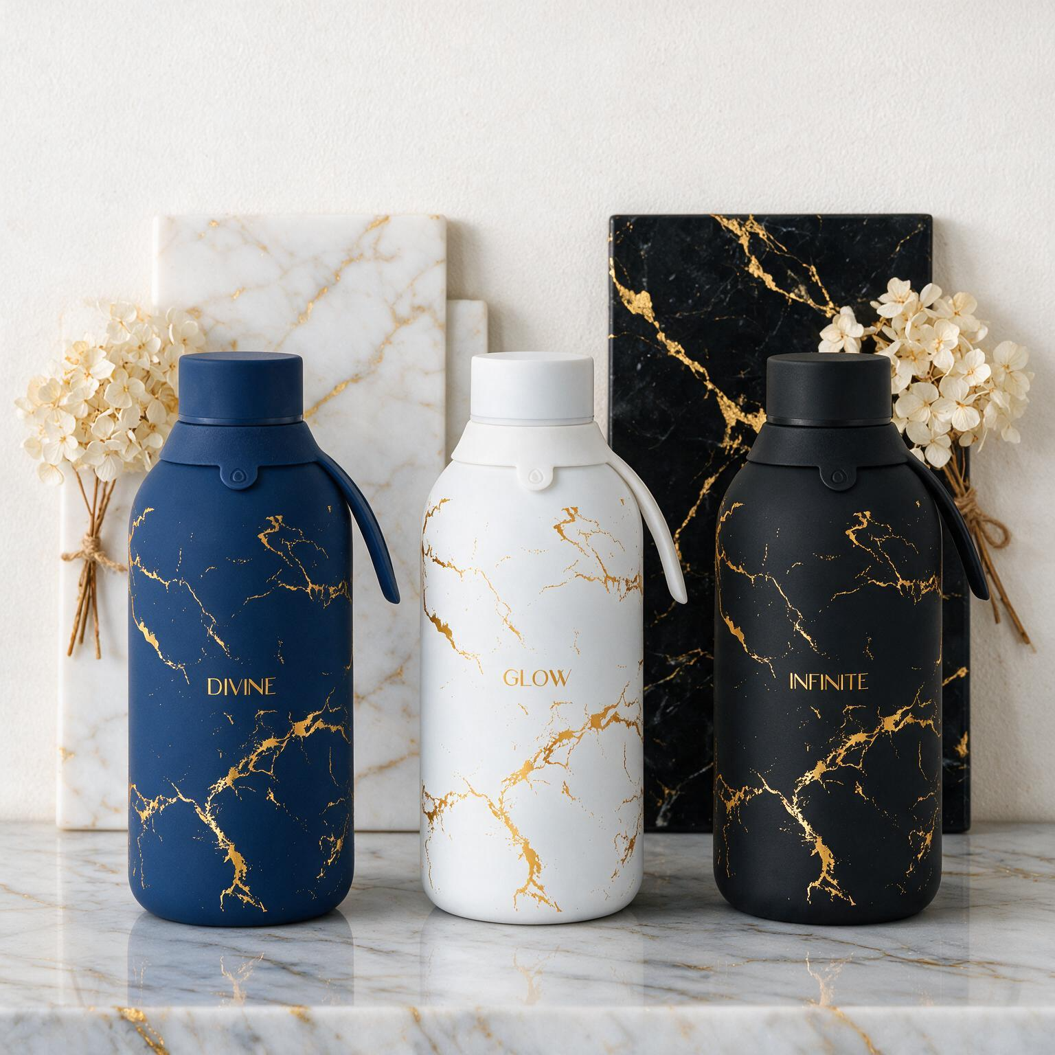 Botella Térmica de Acero Inoxidable con Interior Cerámico y Doble Tapón – Pure Gold | Aurea
