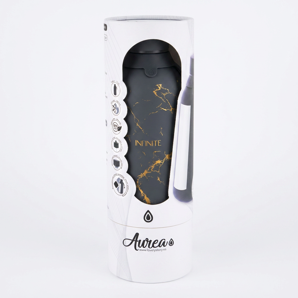 Botella Térmica de Acero Inoxidable con Interior Cerámico y Doble Tapón – Pure Gold | Aurea