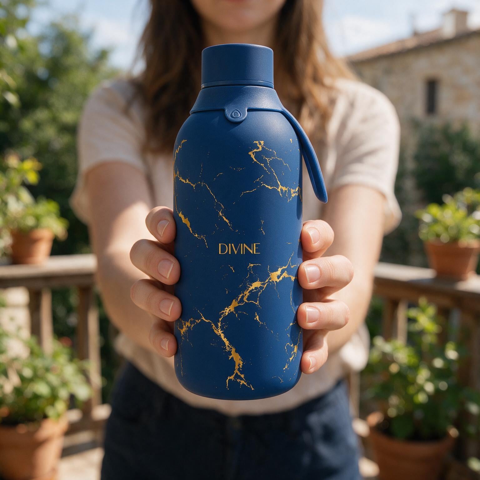 Botella Térmica de Acero Inoxidable con Interior Cerámico y Doble Tapón – Pure Gold | Aurea