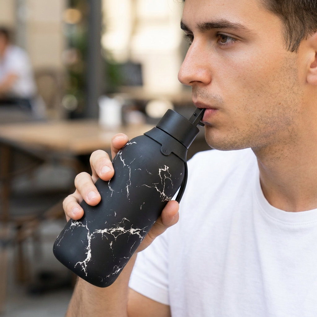 Botella Térmica de Acero Inoxidable con Interior Cerámico y Doble Tapón – Solid Stone | Aurea