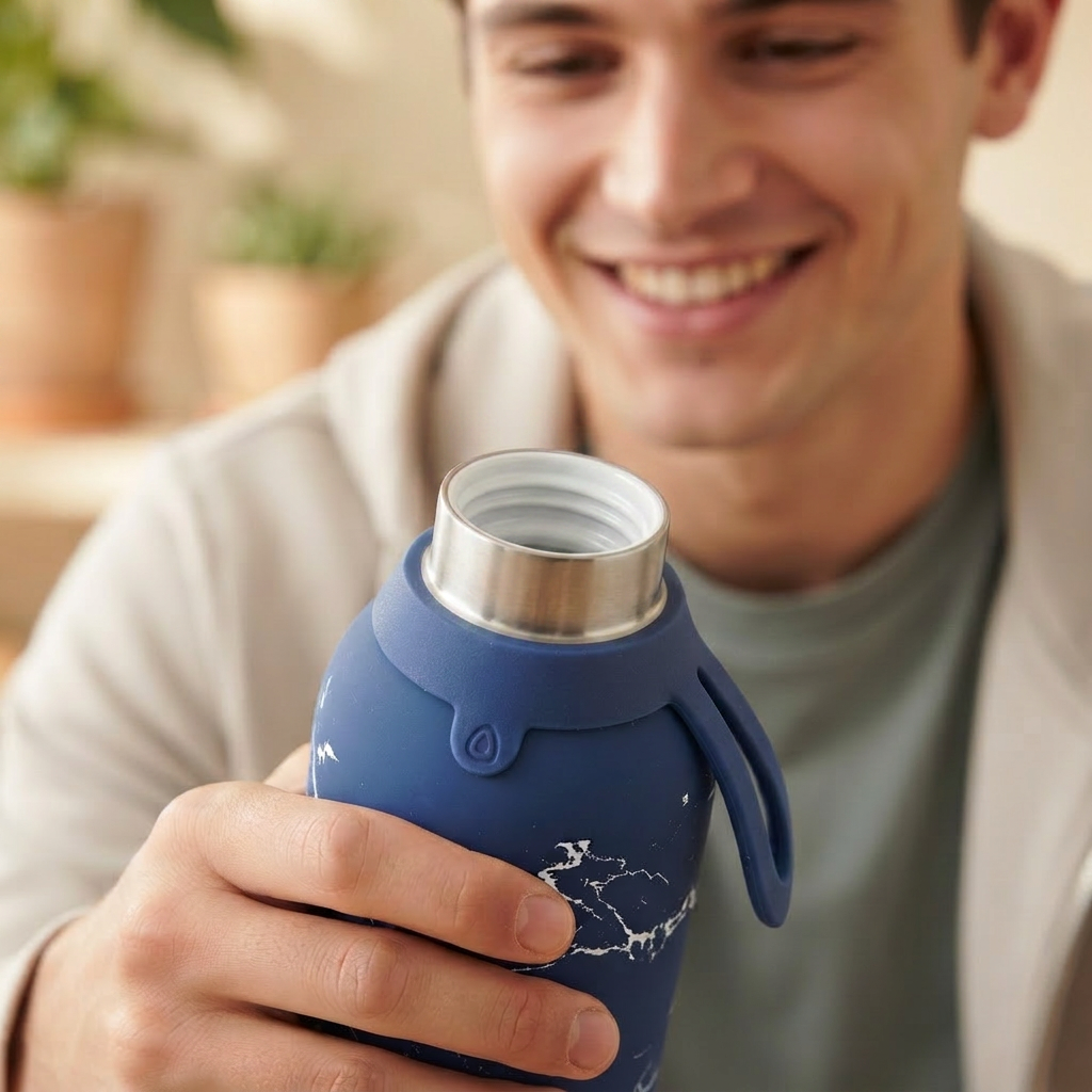 Botella Térmica de Acero Inoxidable con Interior Cerámico y Doble Tapón – Solid Stone | Aurea