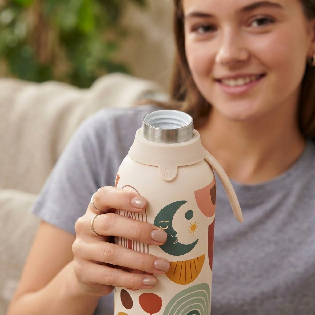 Botella Térmica de Acero Inoxidable con Interior Cerámico y Doble Tapón – Boho Soul | Aurea