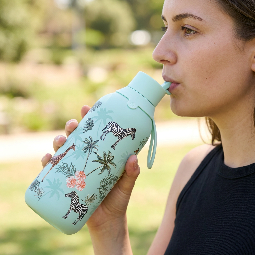 Botella Térmica de Acero Inoxidable con Interior Cerámico y Doble Tapón – Savanna Life | Aurea