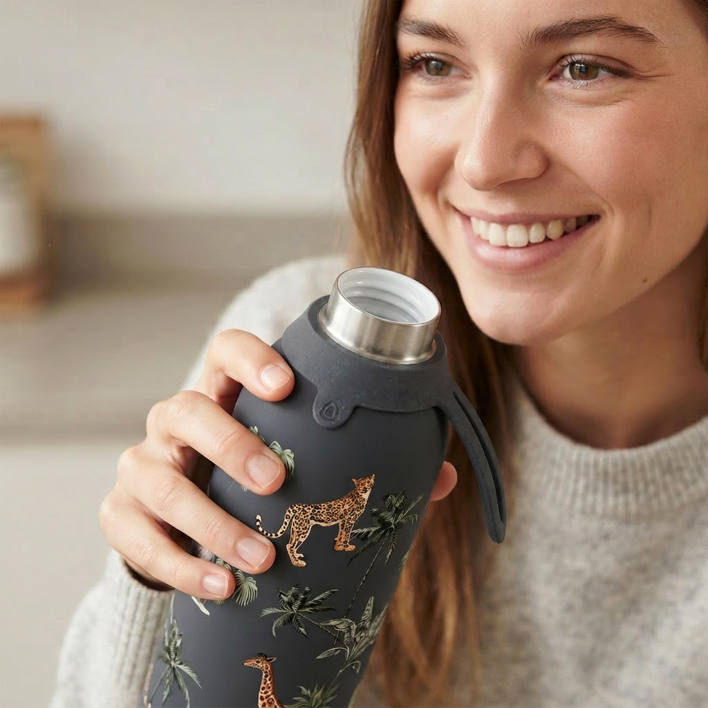 Botella Térmica de Acero Inoxidable con Interior Cerámico y Doble Tapón – Savanna Life | Aurea