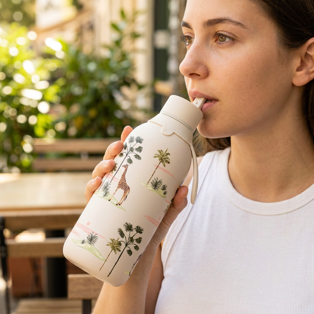 Botella Térmica de Acero Inoxidable con Interior Cerámico y Doble Tapón – Savanna Life | Aurea