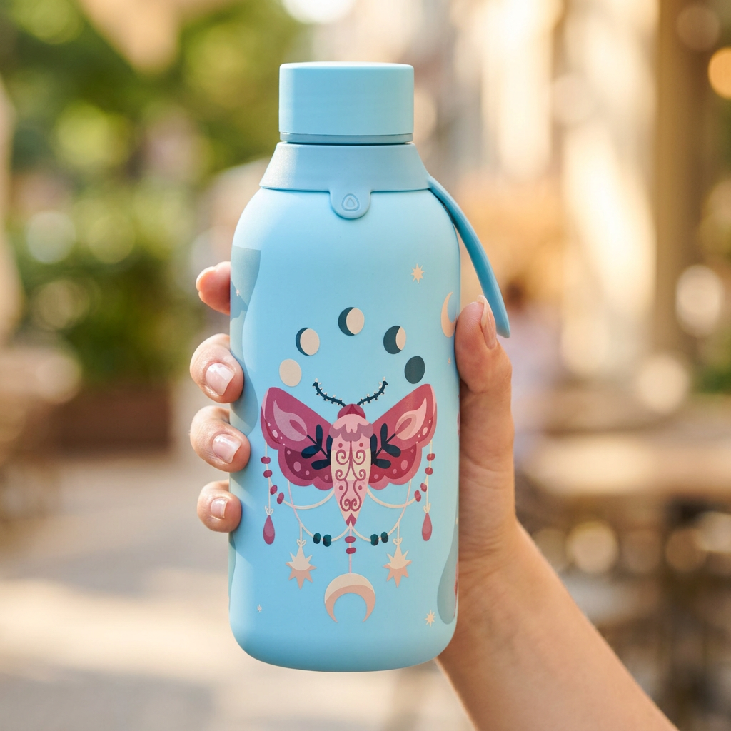 Botella Térmica de Acero Inoxidable con Interior Cerámico y Doble Tapón – Mystic Night | Aurea