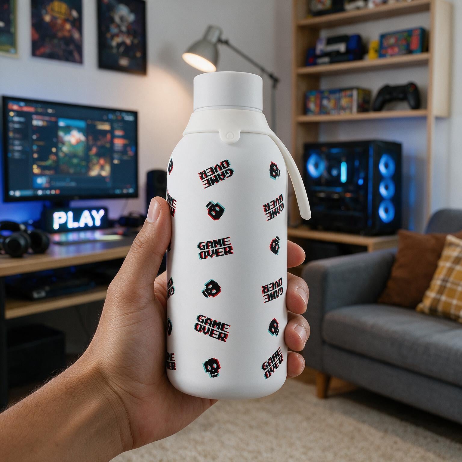 Botella Térmica de Acero Inoxidable con Interior Cerámico y Doble Tapón – Arcade Skull | Aurea