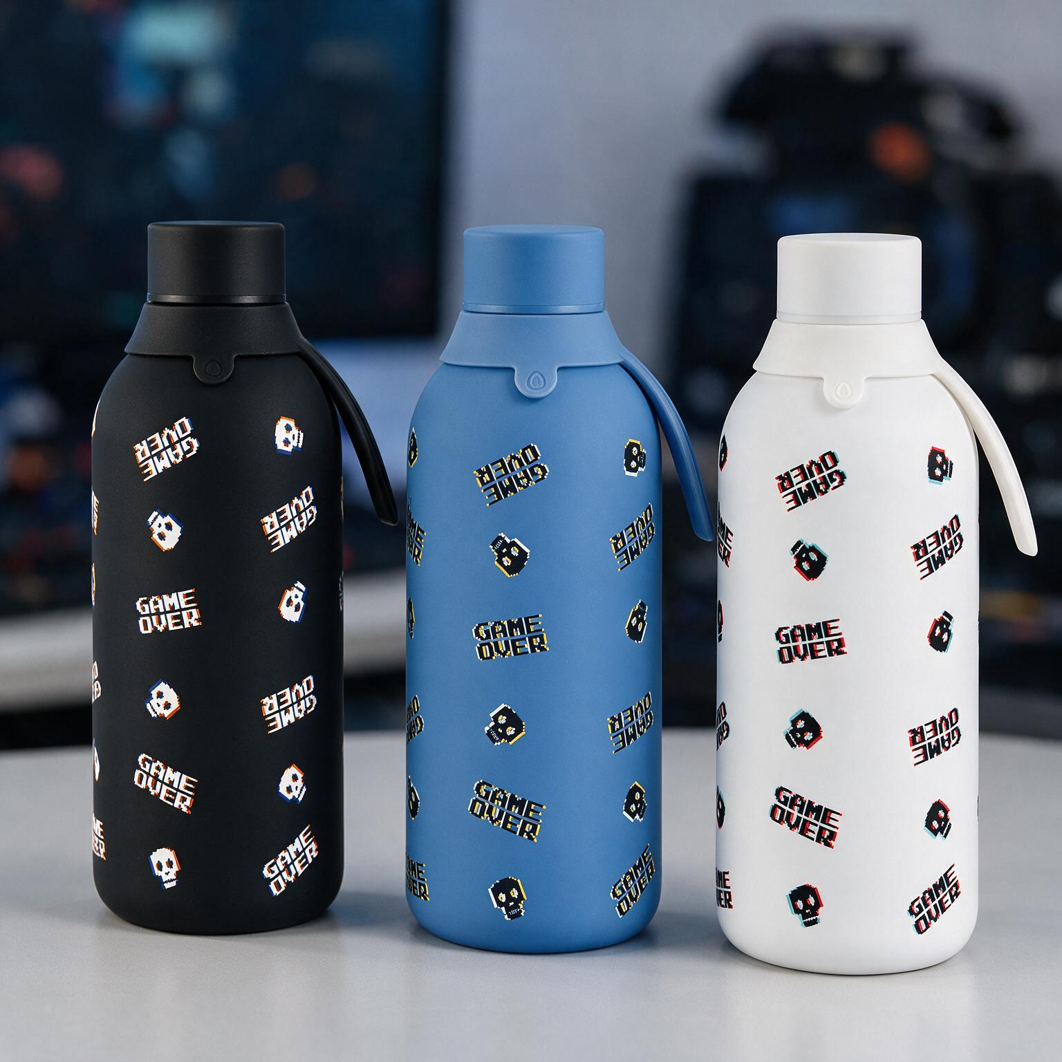 Botella Térmica de Acero Inoxidable con Interior Cerámico y Doble Tapón – Arcade Skull | Aurea