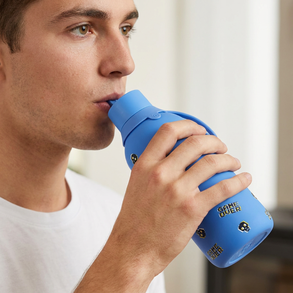 Botella Térmica de Acero Inoxidable con Interior Cerámico y Doble Tapón – Arcade Skull | Aurea