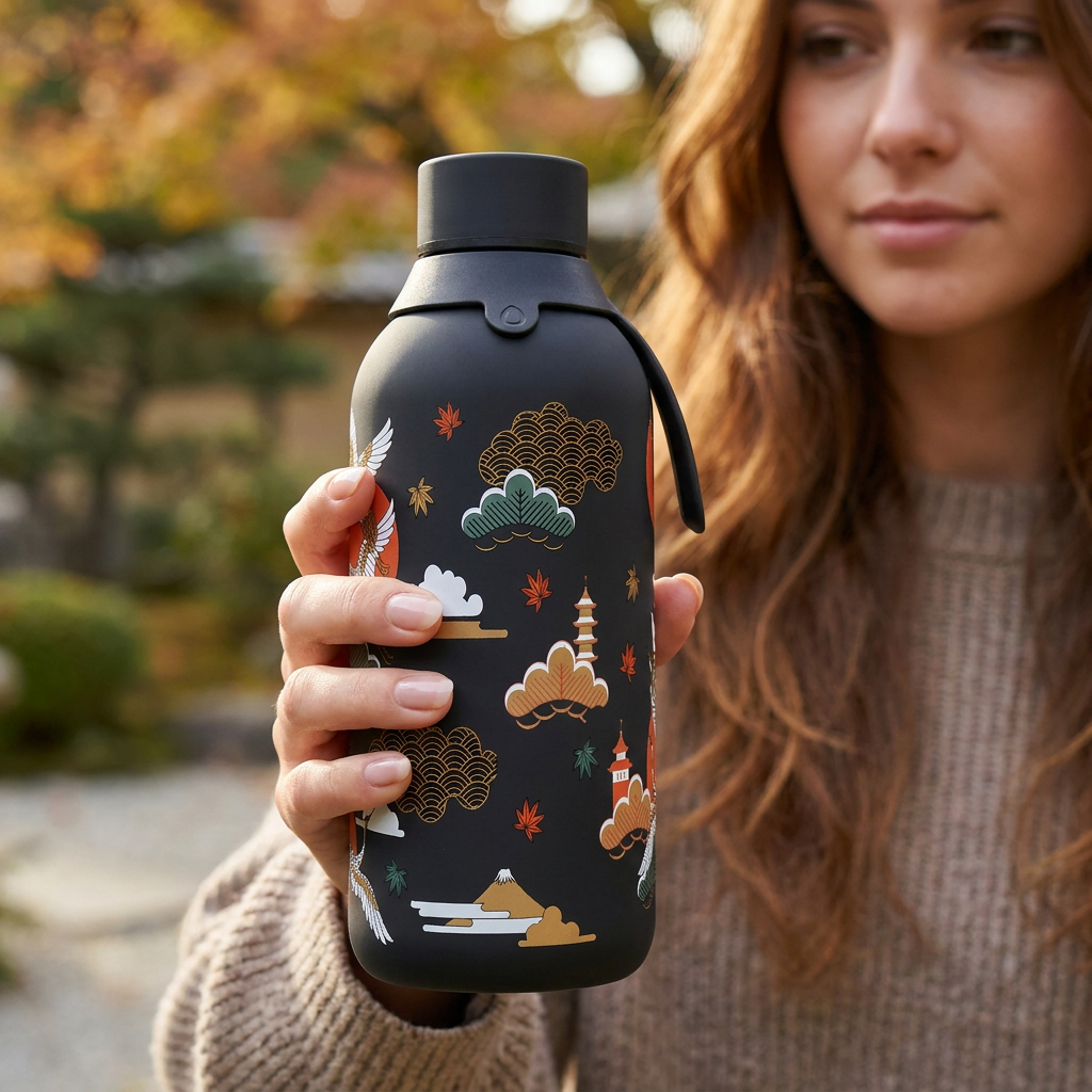 Botella Térmica de Acero Inoxidable con Interior Cerámico y Doble Tapón – Tokyo Sky | Aurea