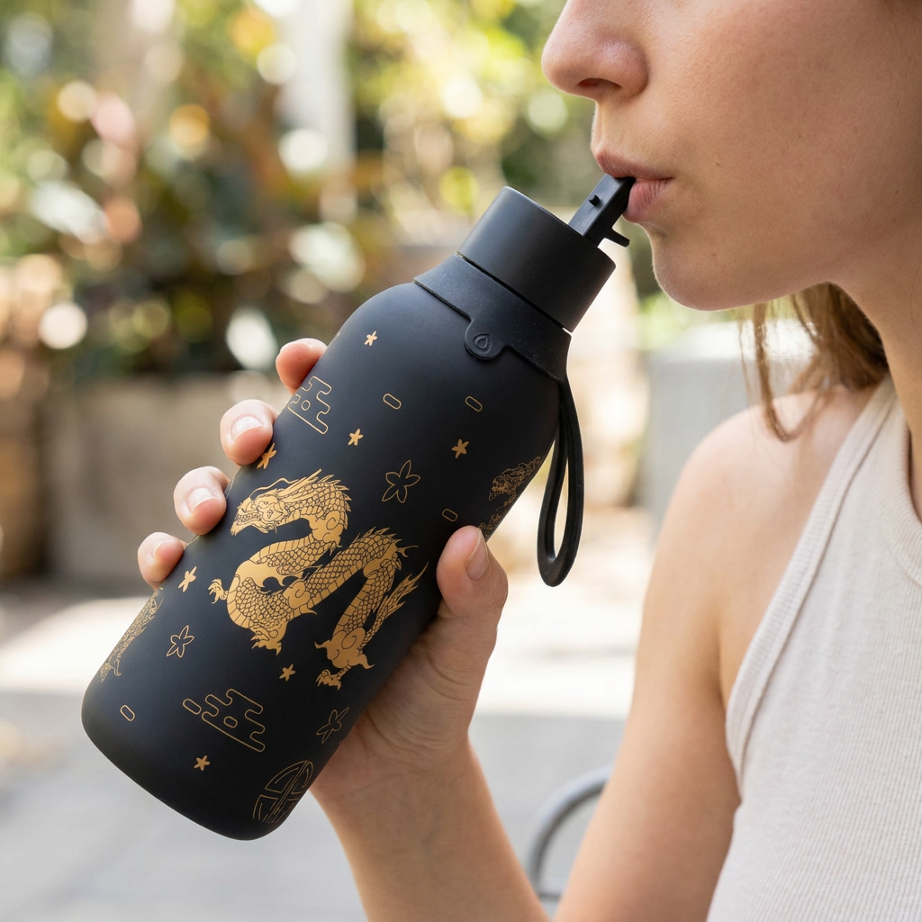 Botella Térmica de Acero Inoxidable con Interior Cerámico y Doble Tapón – Dragon Spirit | Aurea