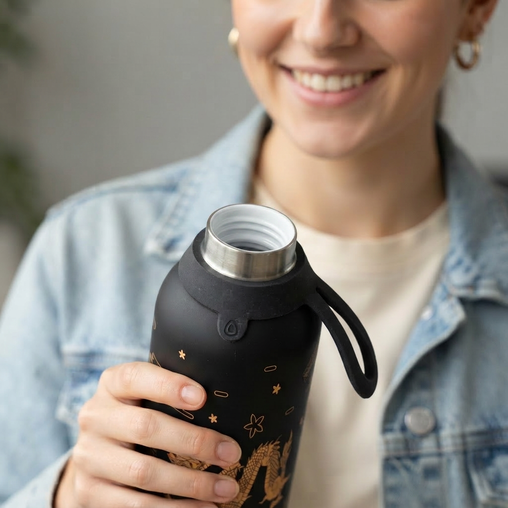 Botella Térmica de Acero Inoxidable con Interior Cerámico y Doble Tapón – Dragon Spirit | Aurea