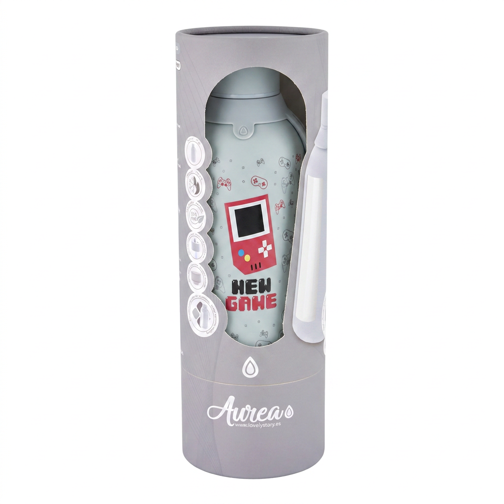 Botella Térmica de Acero Inoxidable con Interior Cerámico y Doble Tapón – Pixel Gaming | Aurea