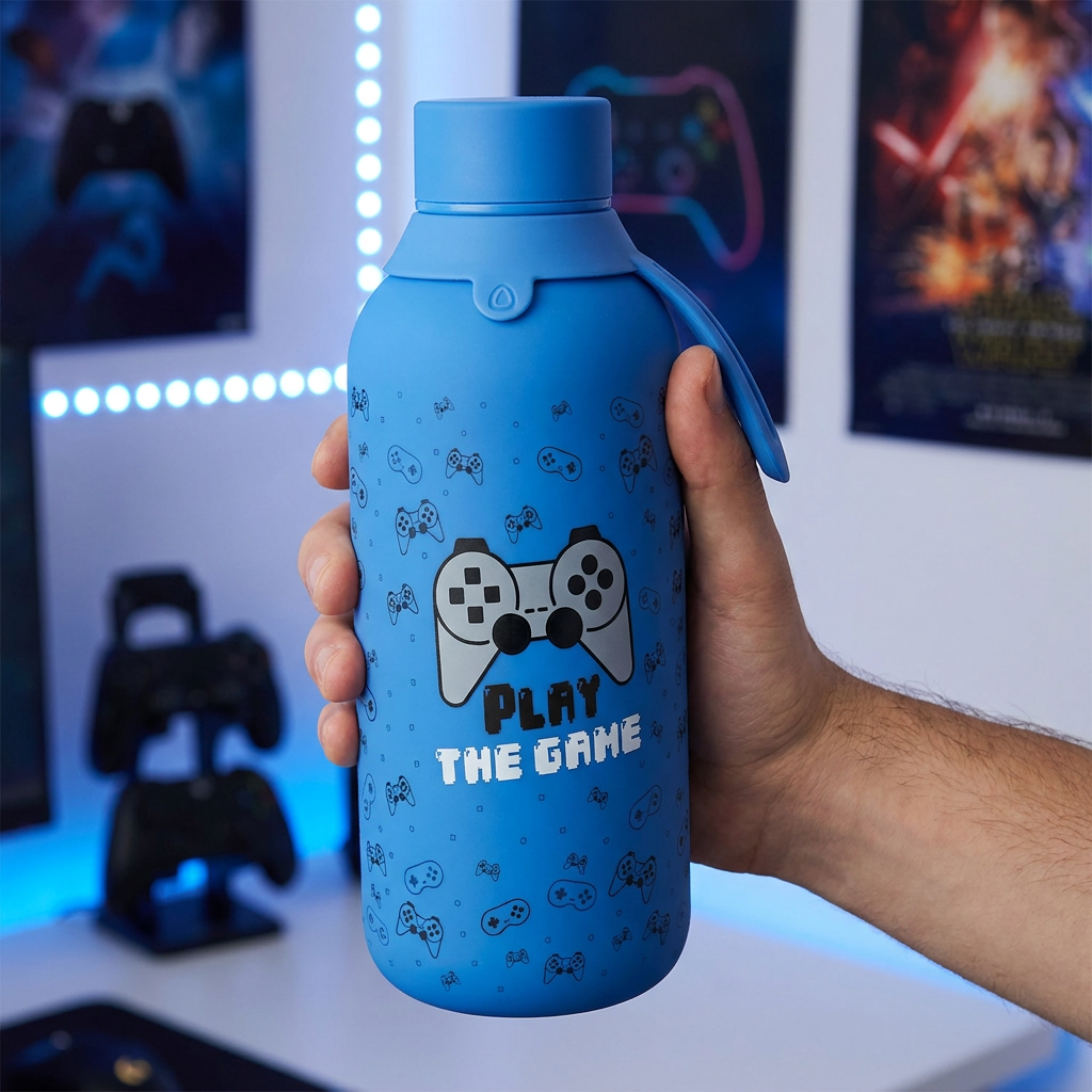 Botella Térmica de Acero Inoxidable con Interior Cerámico y Doble Tapón – Pixel Gaming | Aurea