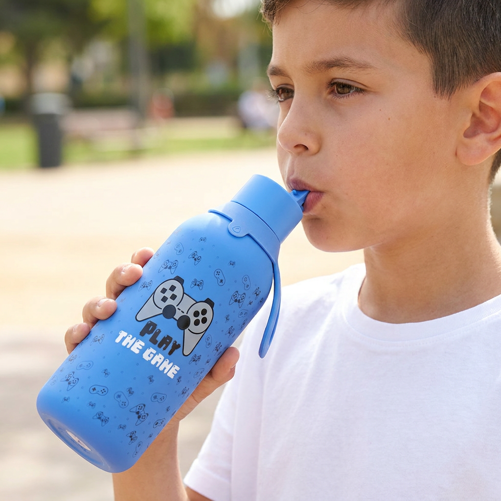 Botella Térmica de Acero Inoxidable con Interior Cerámico y Doble Tapón – Pixel Gaming | Aurea
