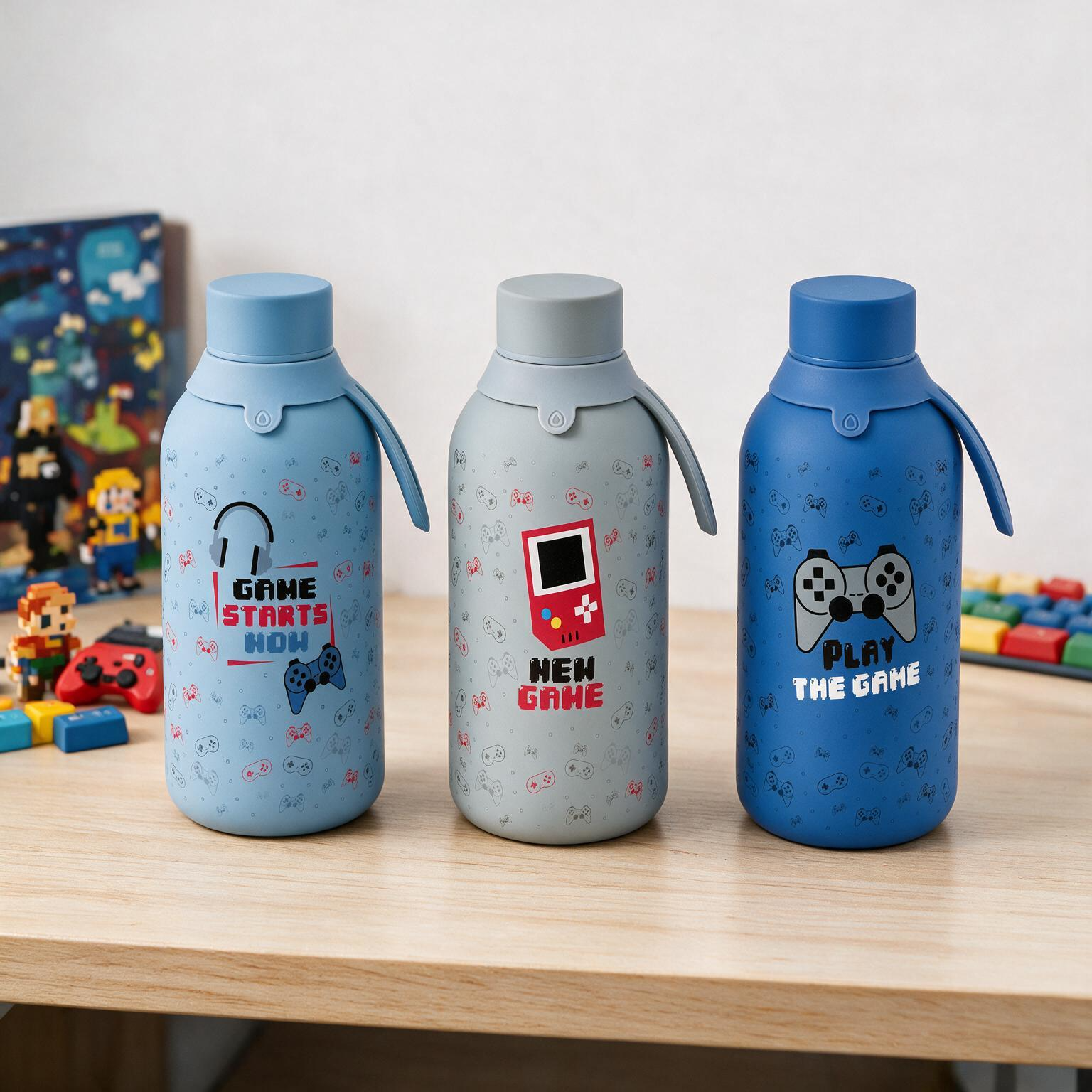 Botella Térmica de Acero Inoxidable con Interior Cerámico y Doble Tapón – Pixel Gaming | Aurea