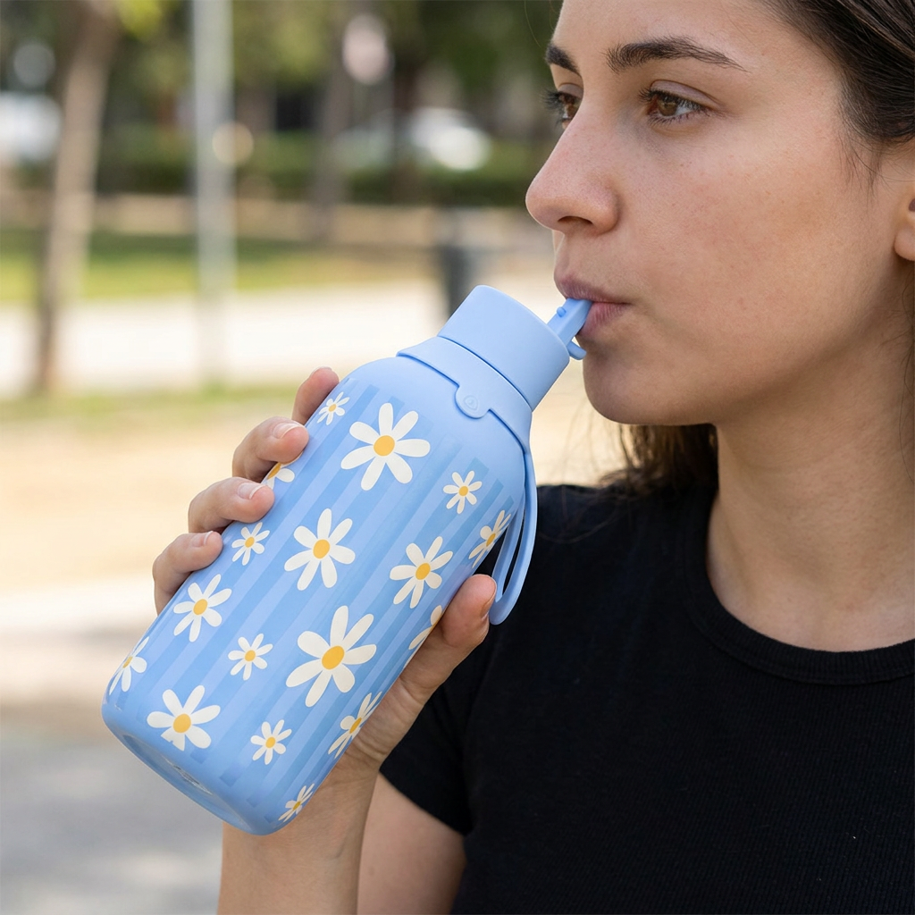Botella Térmica de Acero Inoxidable con Interior Cerámico y Doble Tapón – Floral Picnic | Aurea