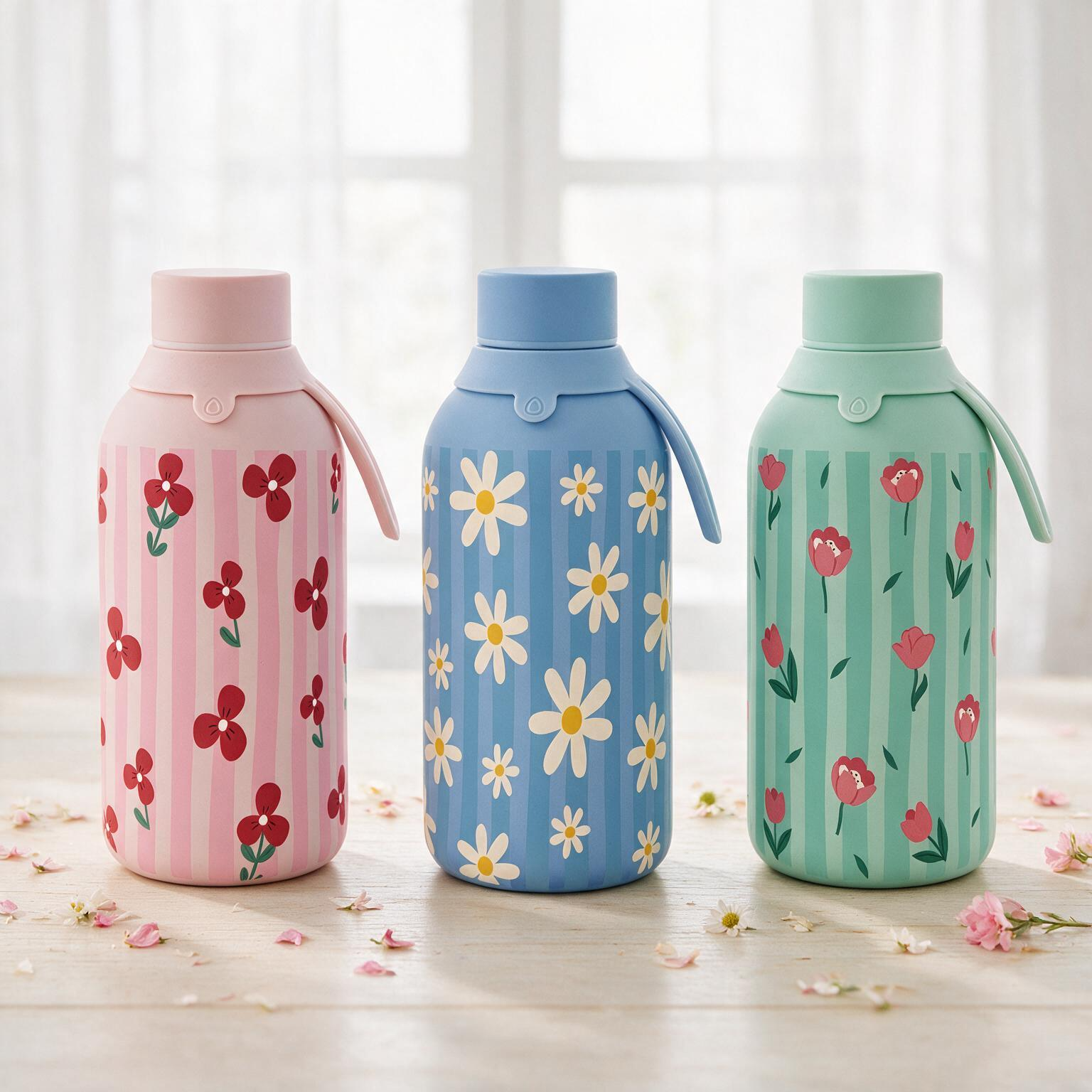 Botella Térmica de Acero Inoxidable con Interior Cerámico y Doble Tapón – Floral Picnic | Aurea
