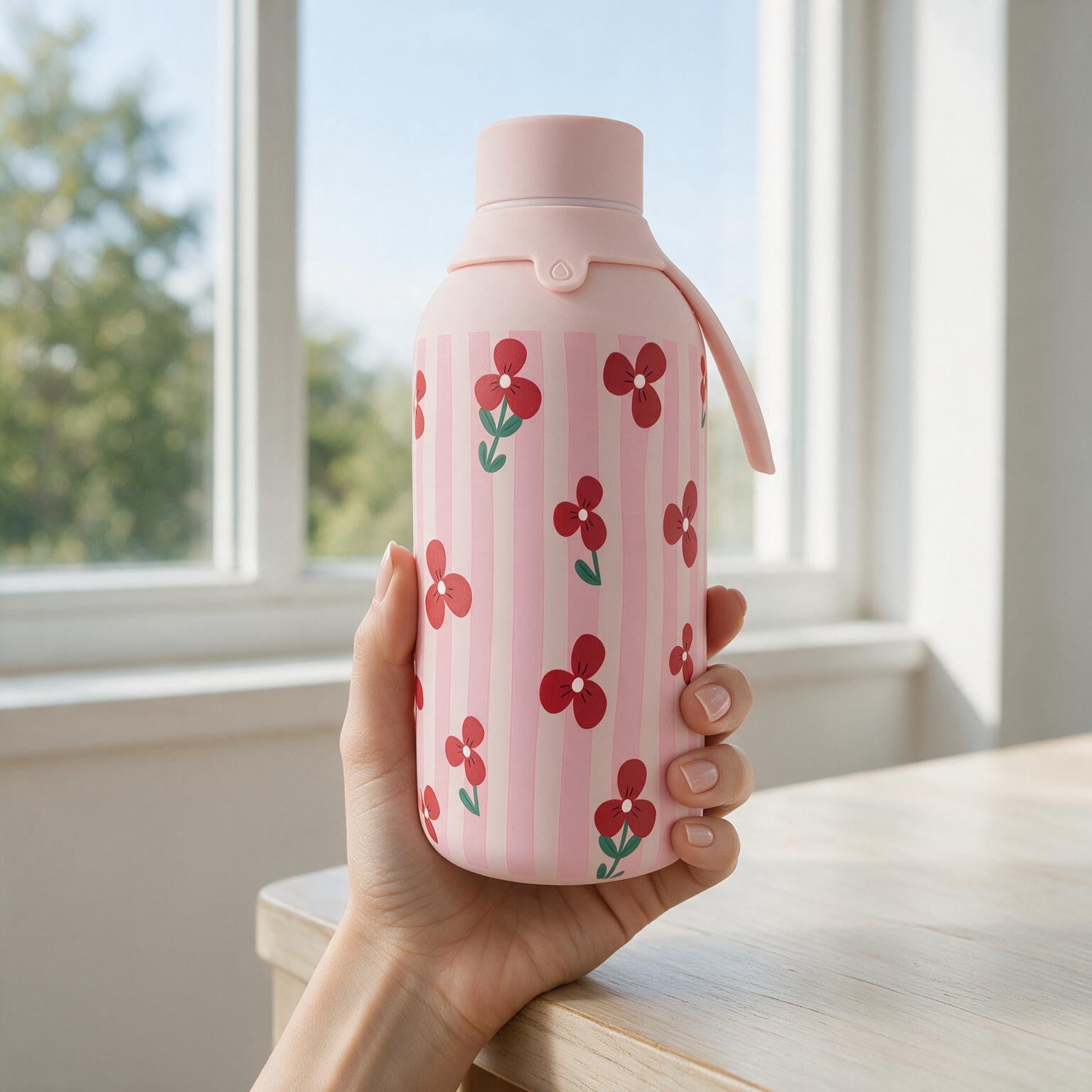 Botella Térmica de Acero Inoxidable con Interior Cerámico y Doble Tapón – Floral Picnic | Aurea
