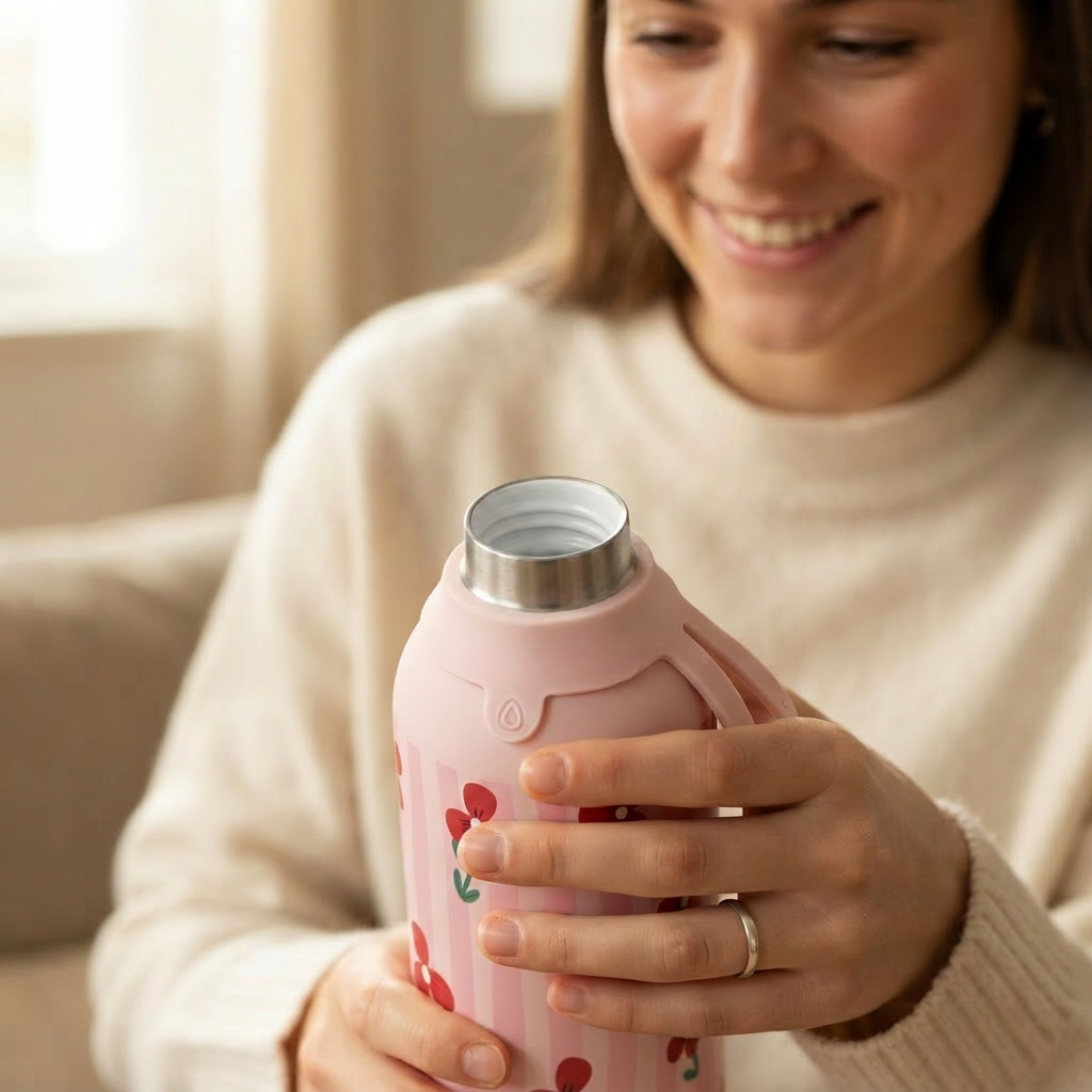 Botella Térmica de Acero Inoxidable con Interior Cerámico y Doble Tapón – Floral Picnic | Aurea
