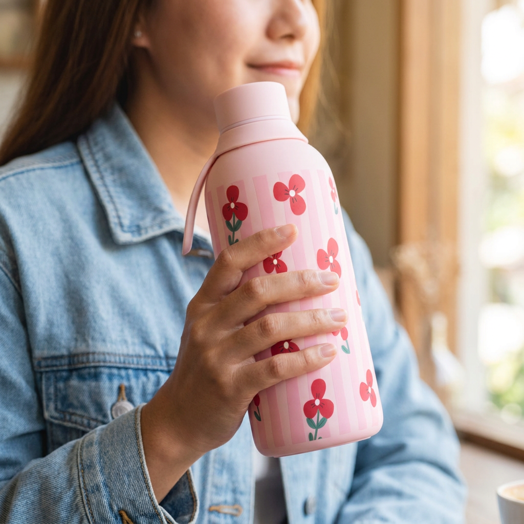 Botella Térmica de Acero Inoxidable con Interior Cerámico y Doble Tapón – Floral Picnic | Aurea