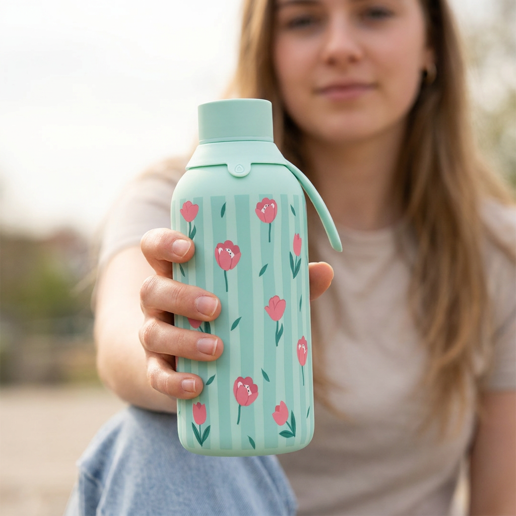 Botella Térmica de Acero Inoxidable con Interior Cerámico y Doble Tapón – Floral Picnic | Aurea