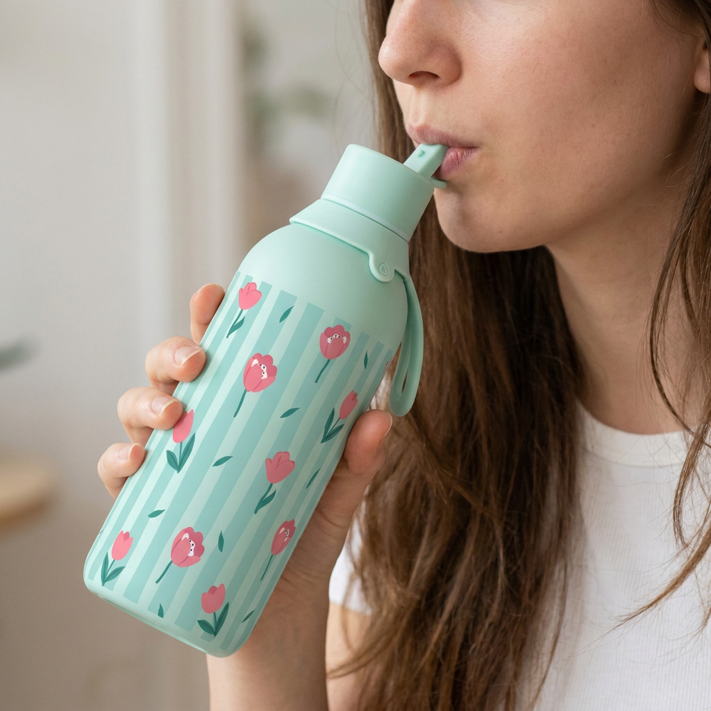 Botella Térmica de Acero Inoxidable con Interior Cerámico y Doble Tapón – Floral Picnic | Aurea