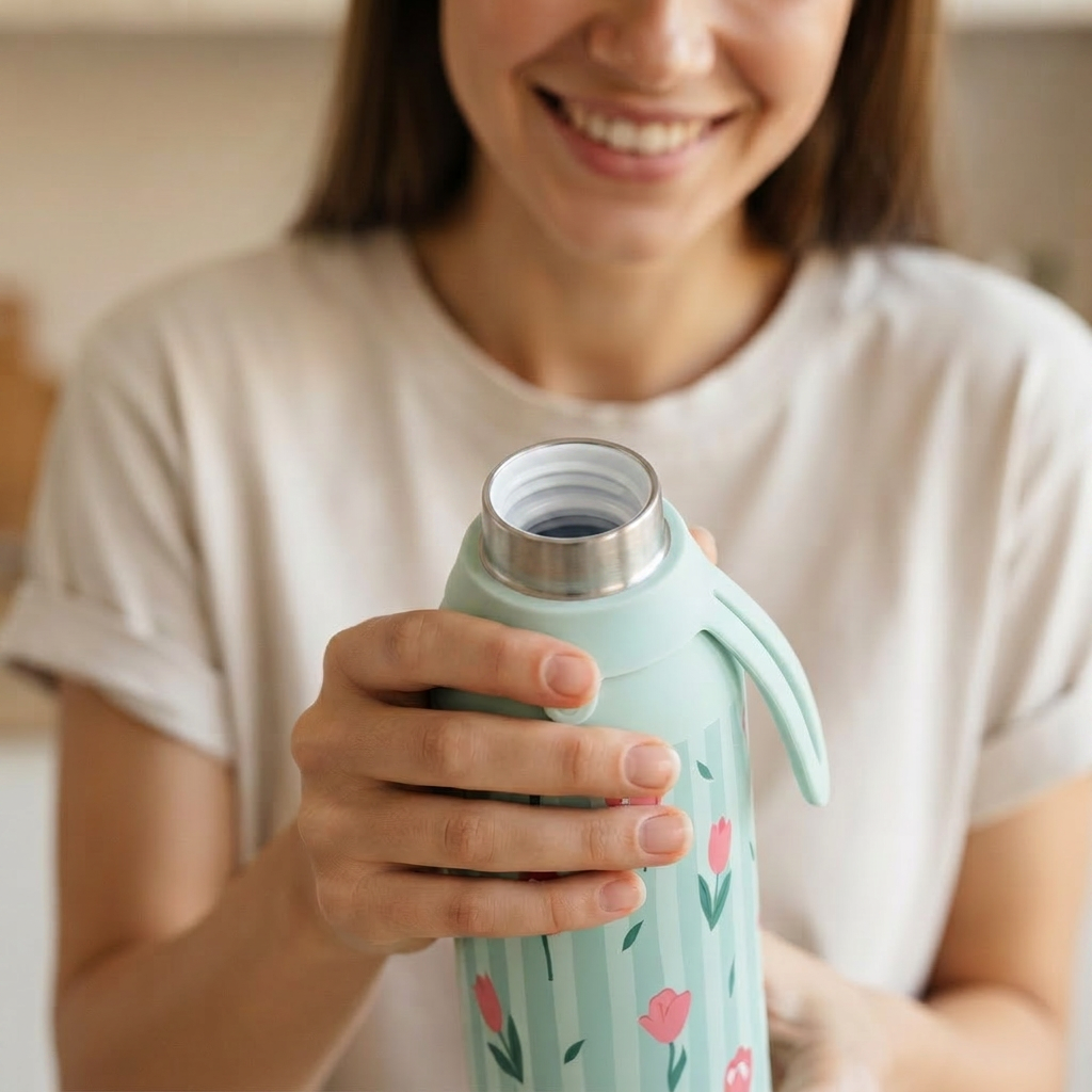 Botella Térmica de Acero Inoxidable con Interior Cerámico y Doble Tapón – Floral Picnic | Aurea